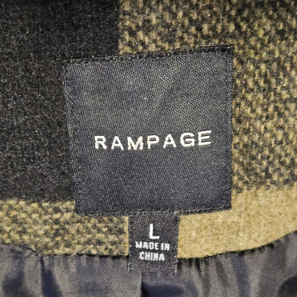 Rampage Plaid Peacoat Womens L Olive Black Classic Double Breasted‎ Y2K Fall - Picture 7 of 12
